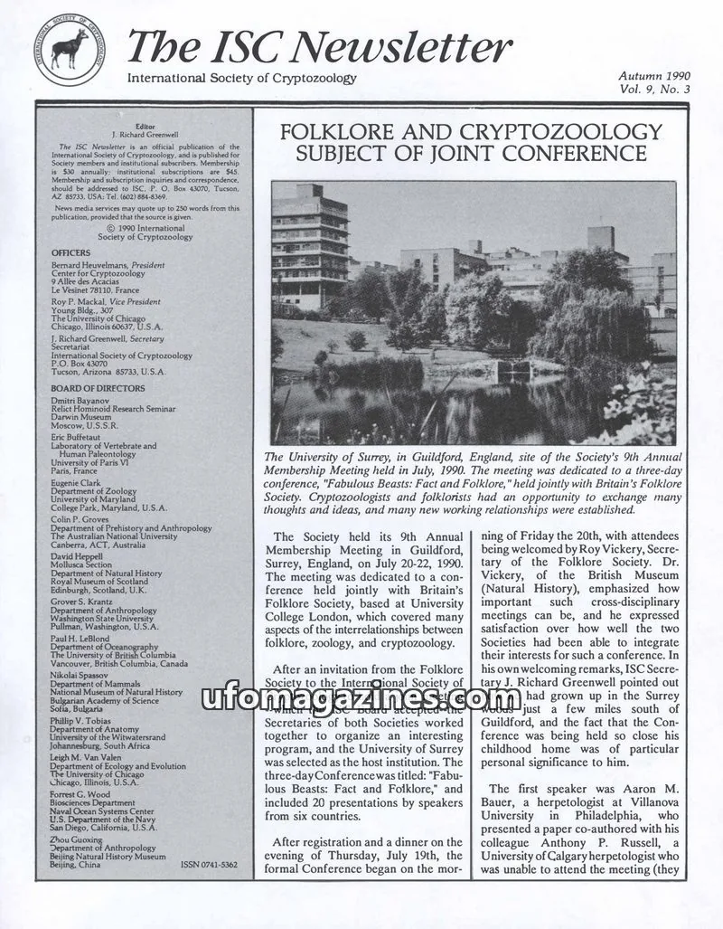 Cover of International Society of Cryptozoology issue Vol. 9, No. 3: The ISC Newsletter