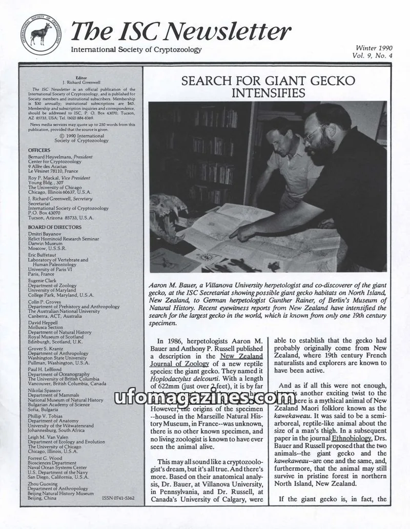 Cover of International Society of Cryptozoology issue No. 4: The ISC Newsletter