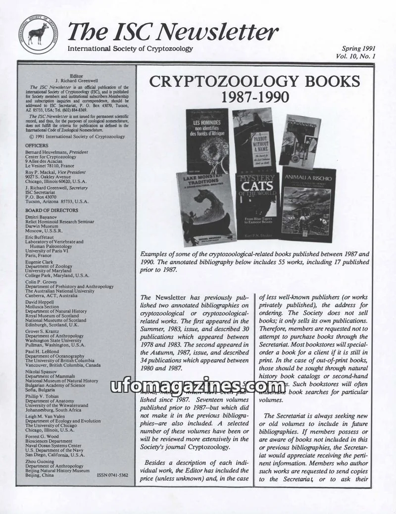 Cover of International Society of Cryptozoology issue Vol. 10, No. 1: The ISC Newsletter
