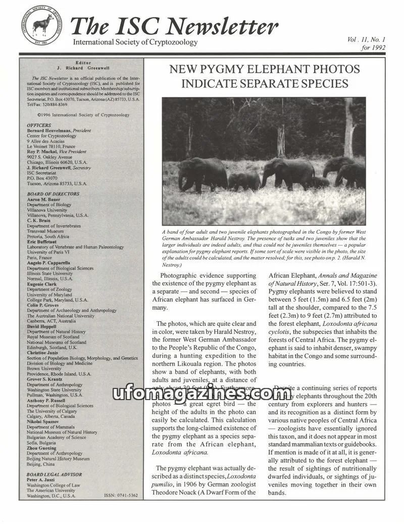 Cover of International Society of Cryptozoology issue 1: The ISC Newsletter