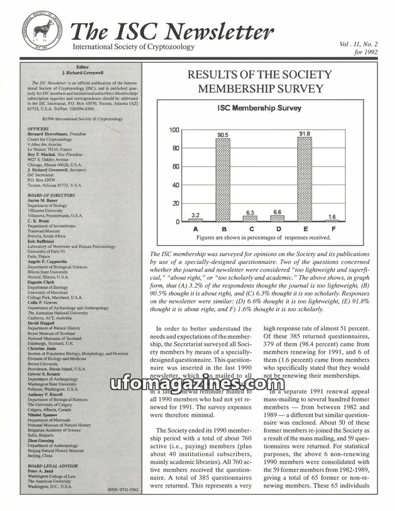 Cover of International Society of Cryptozoology issue Vol. 11, No. 2: The ISC Newsletter