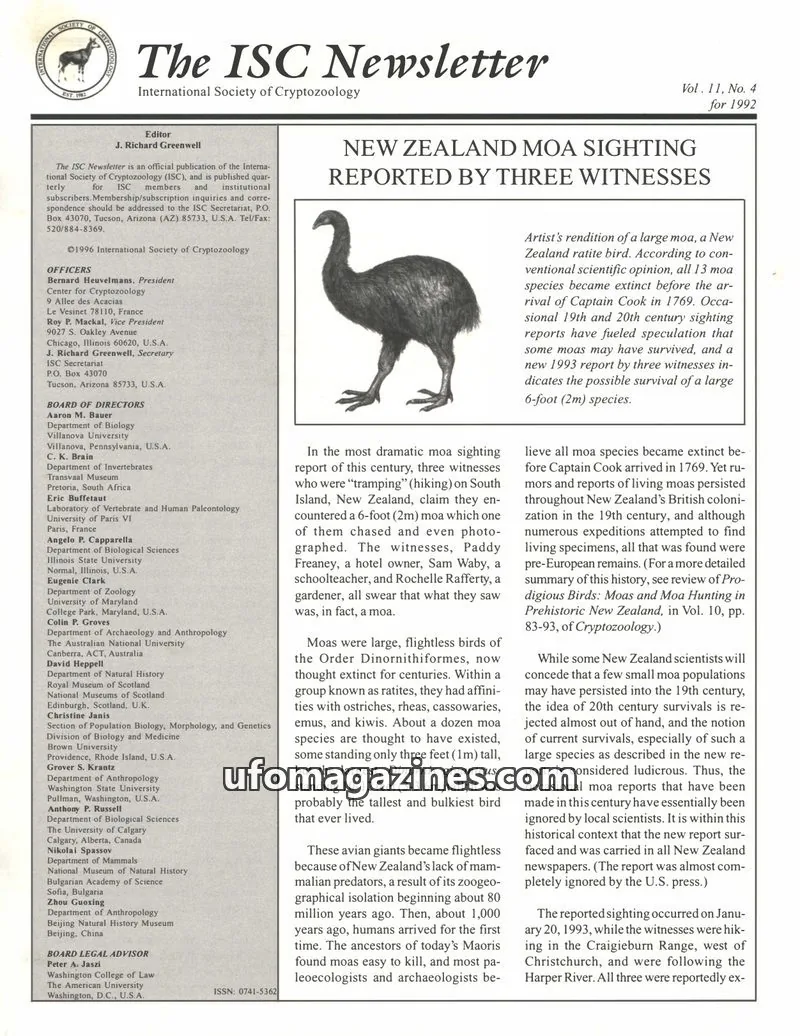 Cover of International Society of Cryptozoology issue Vol. 11, No. 4: The ISC Newsletter