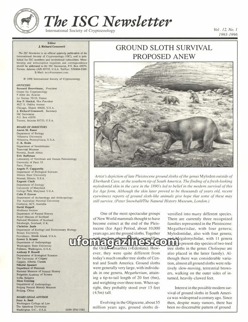 Cover of International Society of Cryptozoology issue Vol. 12, No. 1: The ISC Newsletter