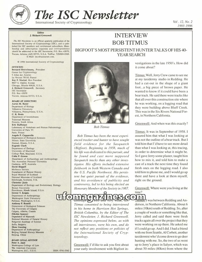 Cover of International Society of Cryptozoology issue No. 2: The ISC Newsletter