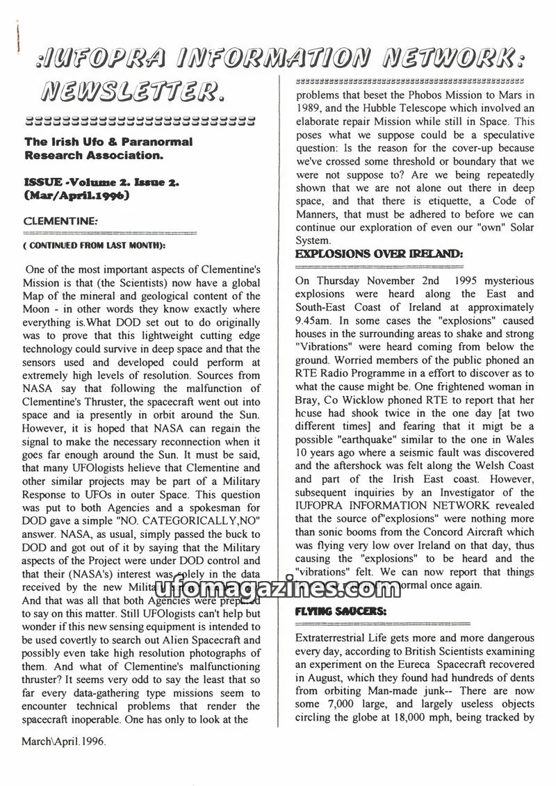 Cover of The Irish Ufo & Paranormal Research Association issue Volume 2. Issue 2.: UFOPRA INFORMATION NETWORK NEWSLETTER