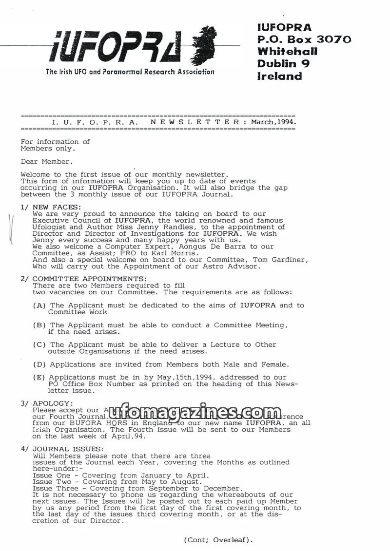 Cover of IUFOPRA issue March, 1994: IUFOPRA NEWSLETTER