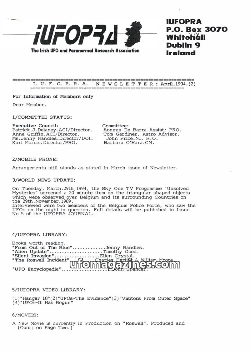 Cover of The Irish UFO and Paranormal Research Association issue (2): IUFOPRA NEWSLETTER