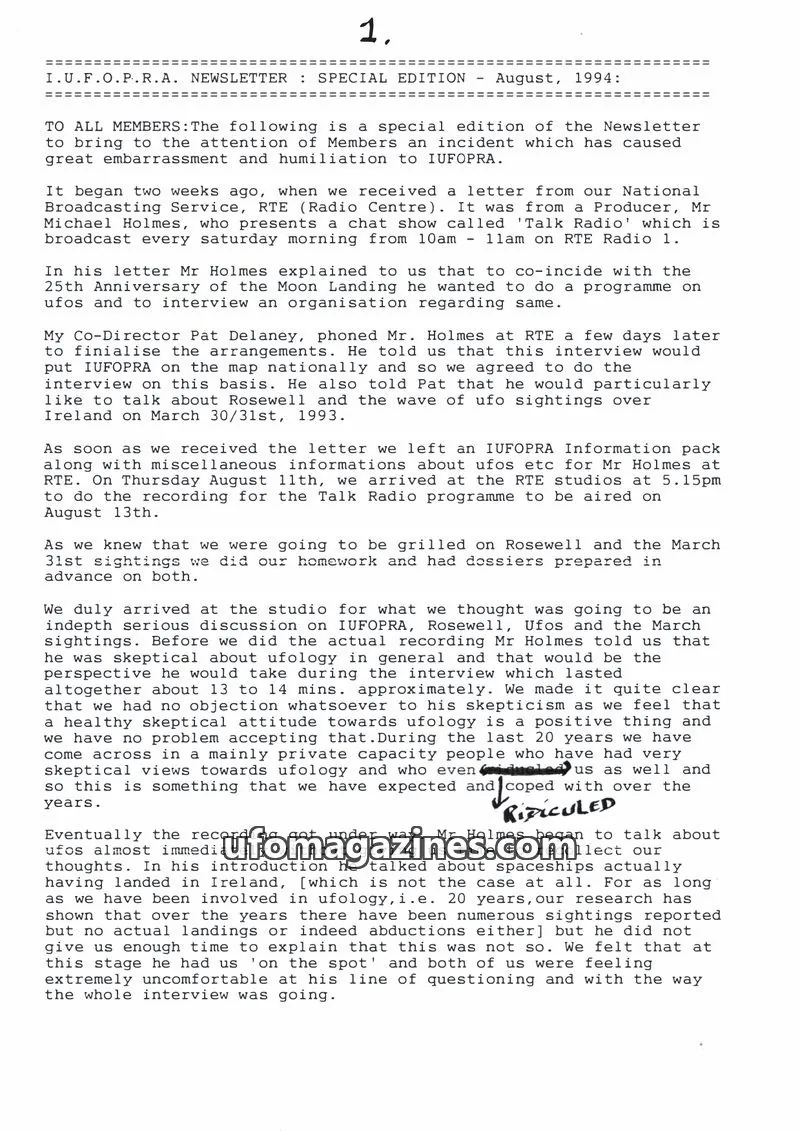 Cover of IUFOPRA issue SPECIAL EDITION: I.U.F.O.P.R.A. NEWSLETTER