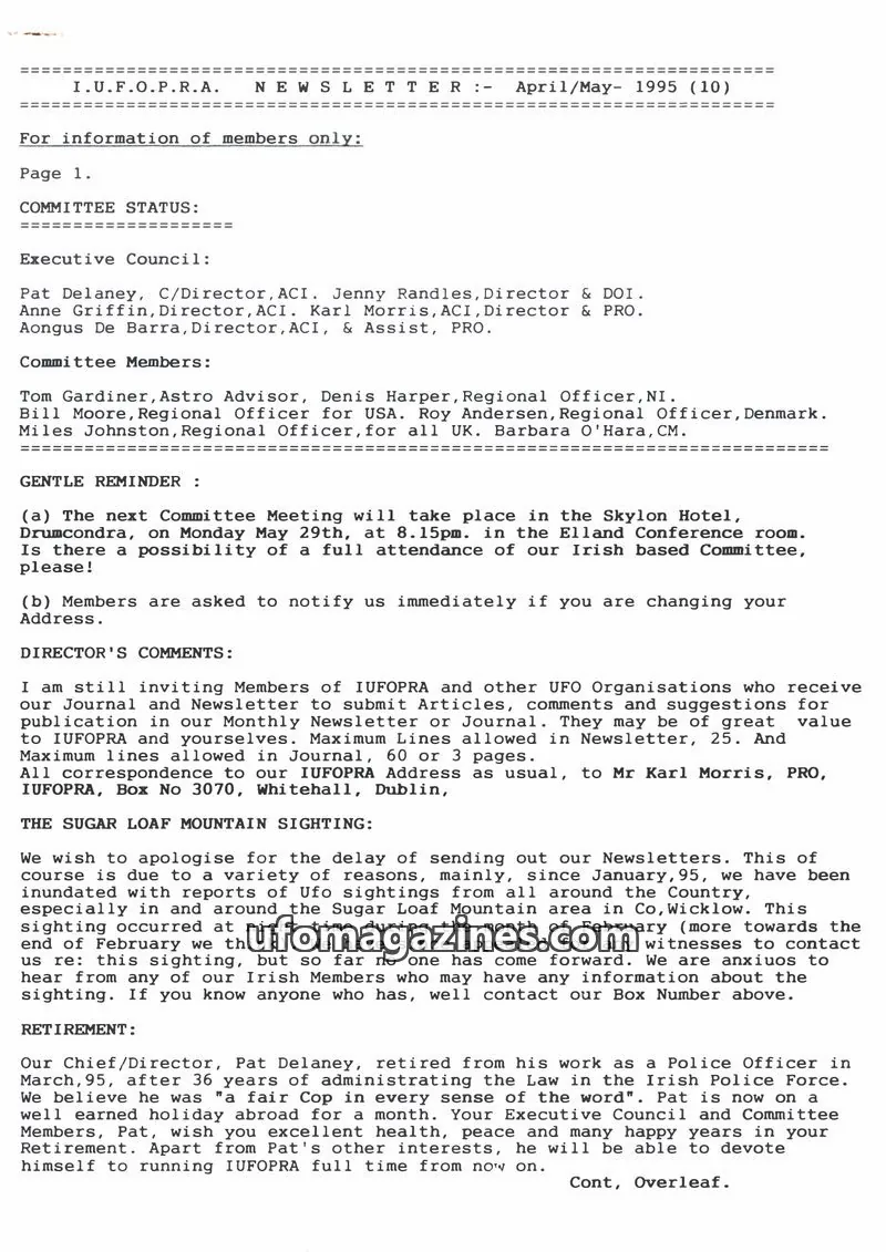 Cover of IUFOPRA issue 10: I.U.F.O.P.R.A. NEWSLETTER