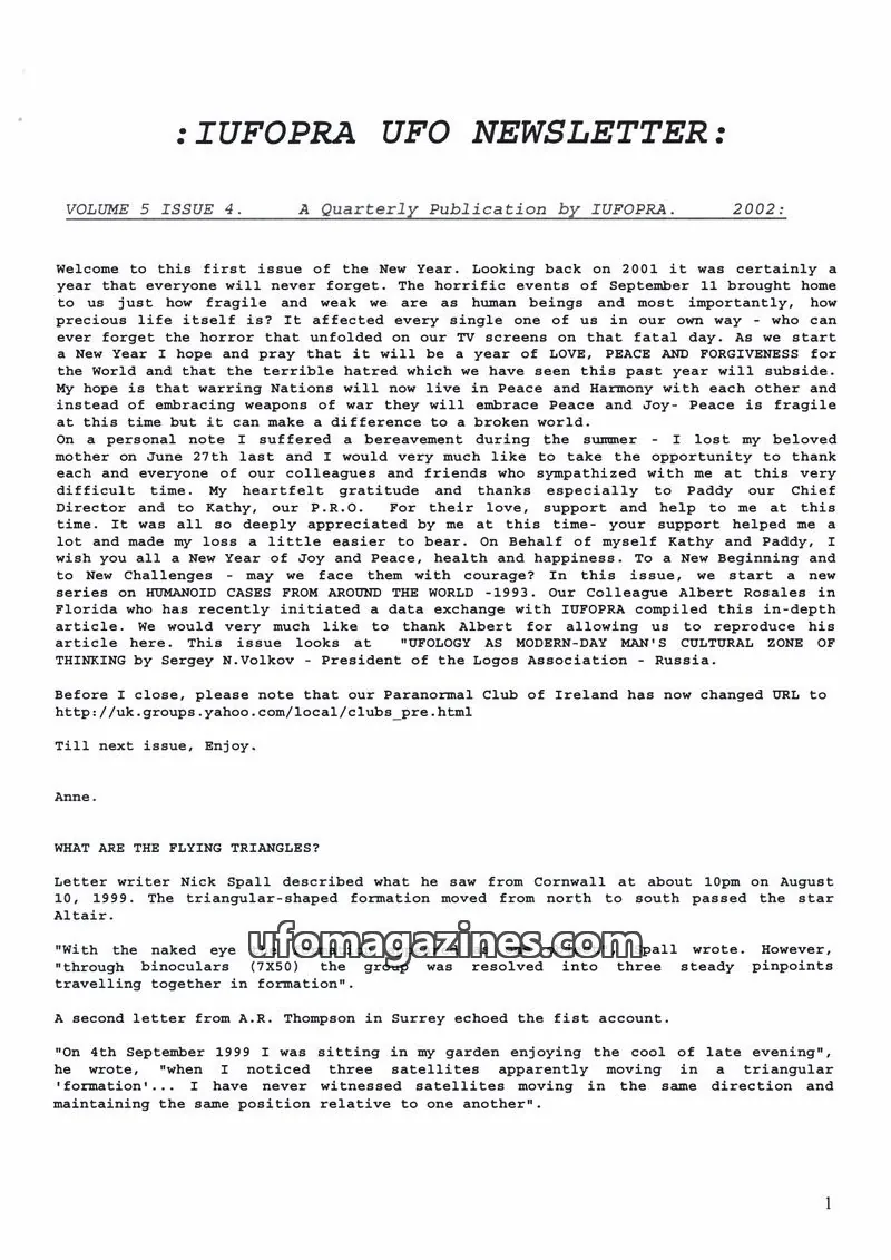 Cover of IUFOPRA issue VOLUME 5 ISSUE 4: : IUFOPRA UFO NEWSLETTER: