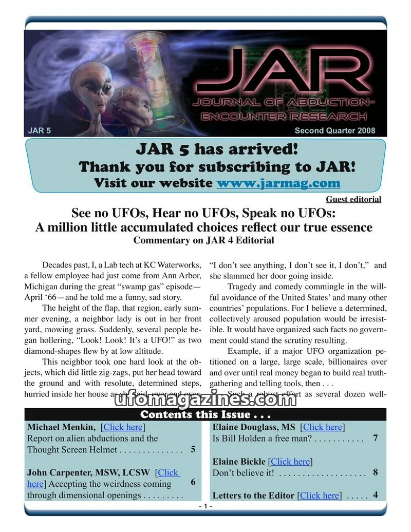 Cover of Journal of Abduction-Encounter Research (JAR) issue 5: JAR