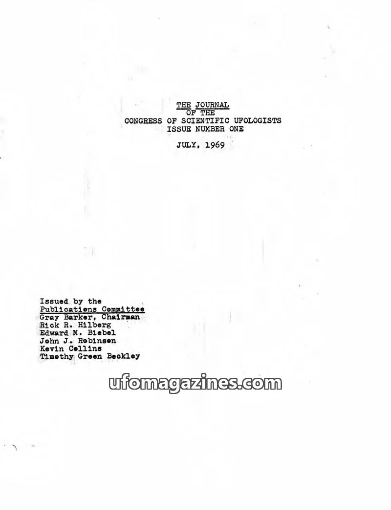Cover of Journal of the Congress of Scientific Ufologists issue ONE: THE JOURNAL OF THE CONGRESS OF SCIENTIFIC UFOLOGISTS