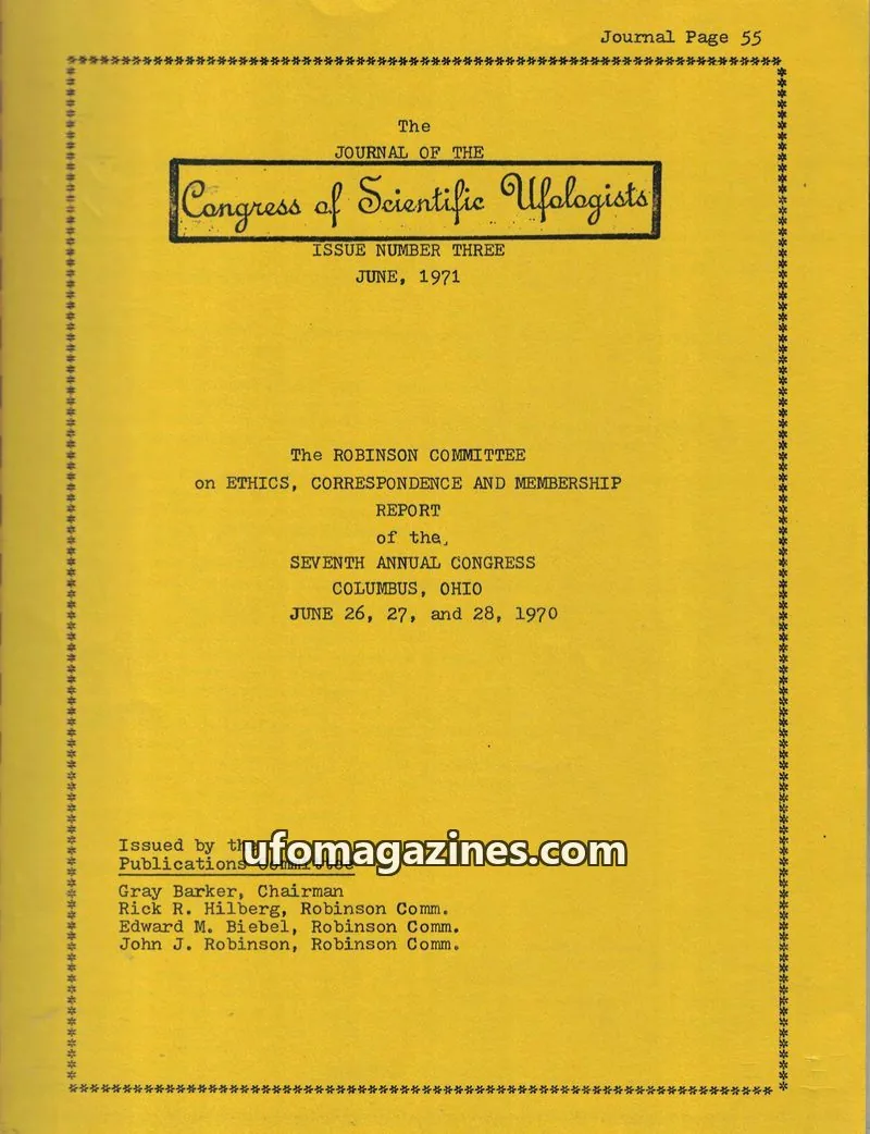 Cover of Publications Committee issue ISSUE NUMBER THREE: The JOURNAL OF THE Congress of Scientific Ufologists