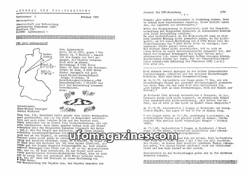 Cover of JUFOF (GEP) issue 2/80: JOURNAL FÜR UFO-FORSCHUNG