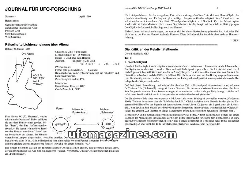 Cover of JUFOF (GEP) issue Heft 4: JOURNAL FÜR UFO-FORSCHUNG