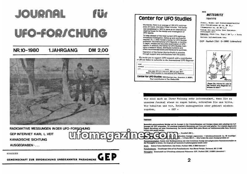Cover of GEP issue 10: JOURNAL für UFO-FORSCHUNG
