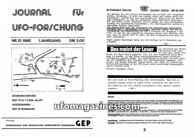 Cover of GEP issue 12-1980: JOURNAL für UFO-FORSCHUNG