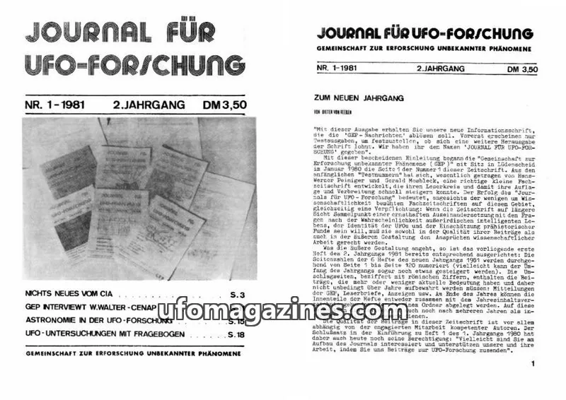 Cover of JUFOF (GEP) issue 1-1981: JOURNAL FÜR UFO-FORSCHUNG
