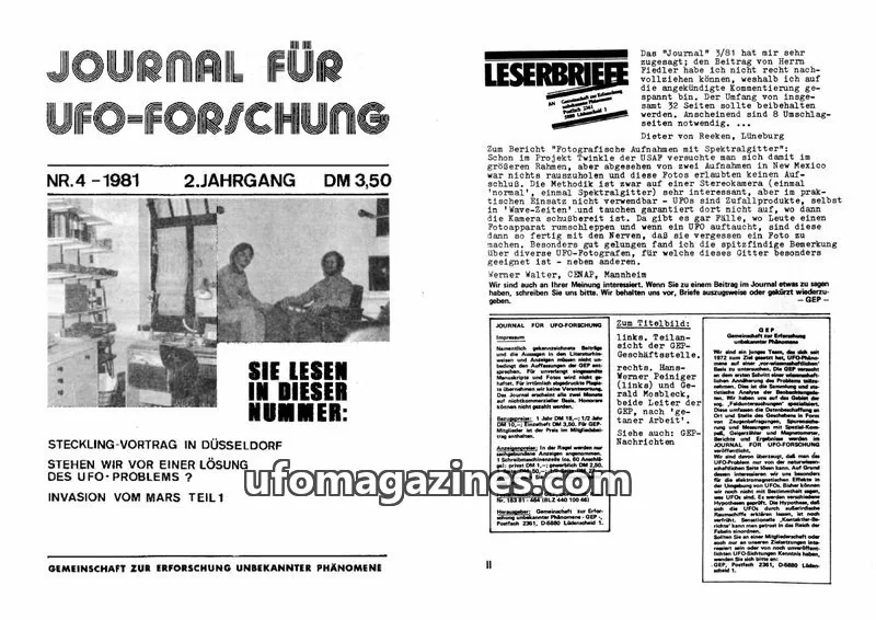 Cover of JUFOF (GEP) issue 4: JOURNAL FÜR UFO-FORSCHUNG