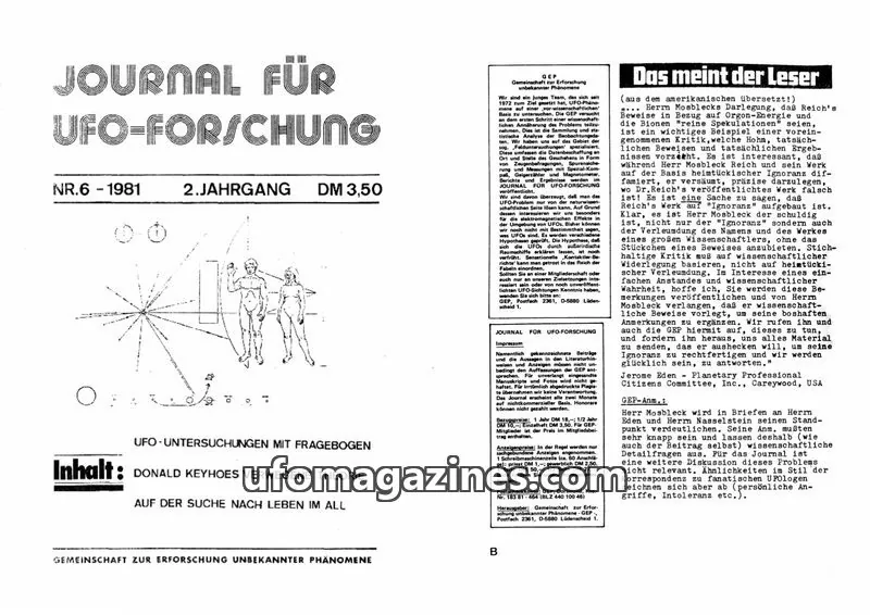 Cover of JUFOF (GEP) issue 6: JOURNAL FÜR UFO-FORSCHUNG