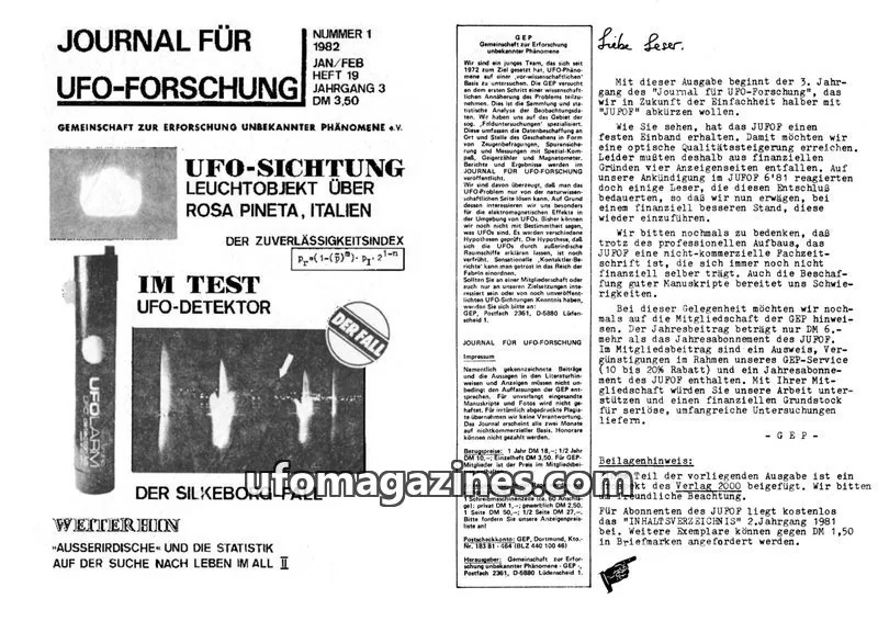 Cover of JUFOF (GEP) issue 1: JOURNAL FÜR UFO-FORSCHUNG