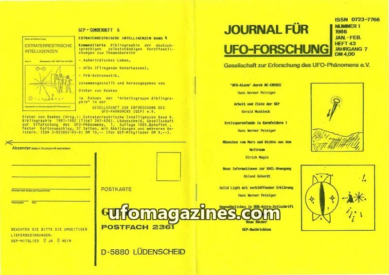 Cover of JUFOF (GEP) issue 1: JOURNAL FÜR UFO-FORSCHUNG