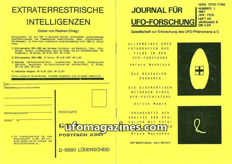 Cover of JUFOF (GEP) issue 1/1987: JOURNAL FÜR UFO-FORSCHUNG