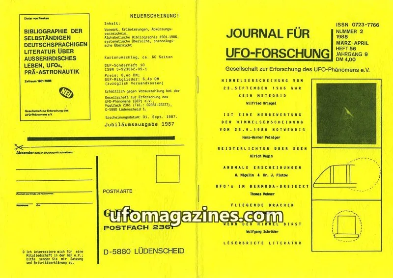 Cover of JUFOF (GEP) issue 2 / 1988: JOURNAL FÜR UFO-FORSCHUNG
