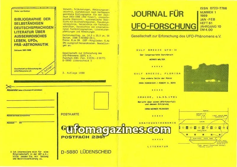 Cover of JUFOF (GEP) issue NUMMER 1 1989 JAN-FEB HEFT 61: JOURNAL FÜR UFO-FORSCHUNG