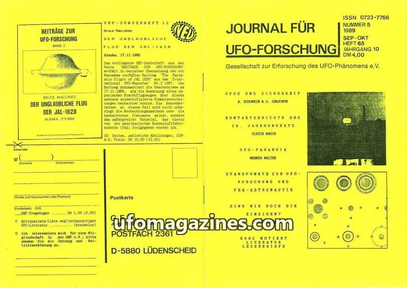 Cover of JUFOF (GEP) issue NUMMER 5: JOURNAL FÜR UFO-FORSCHUNG