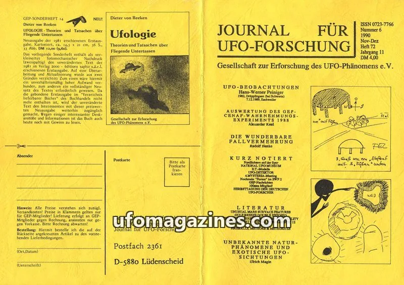 Cover of JUFOF (GEP) issue Nummer 6, Heft 72: JOURNAL FÜR UFO-FORSCHUNG