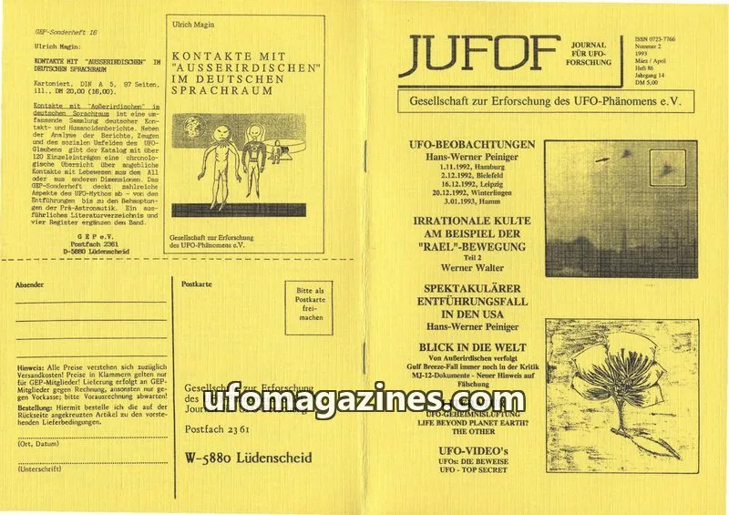 Cover of JUFOF (GEP) issue 2/93 (Heft 86): JUFOF JOURNAL FÜR UFO-FORSCHUNG