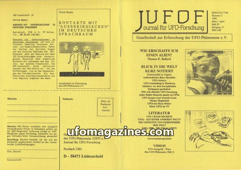 Cover of JUFOF (GEP) issue 92: JOURNAL FÜR UFO-FORSCHUNG