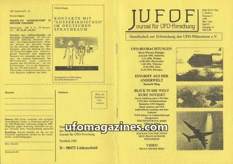 Cover of JUFOF (GEP) issue 93: JOURNAL FÜR UFO-FORSCHUNG