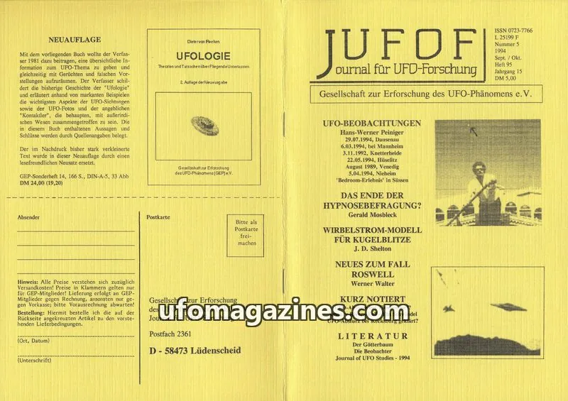 Cover of JUFOF (GEP) issue 5/94: JOURNAL FÜR UFO-FORSCHUNG