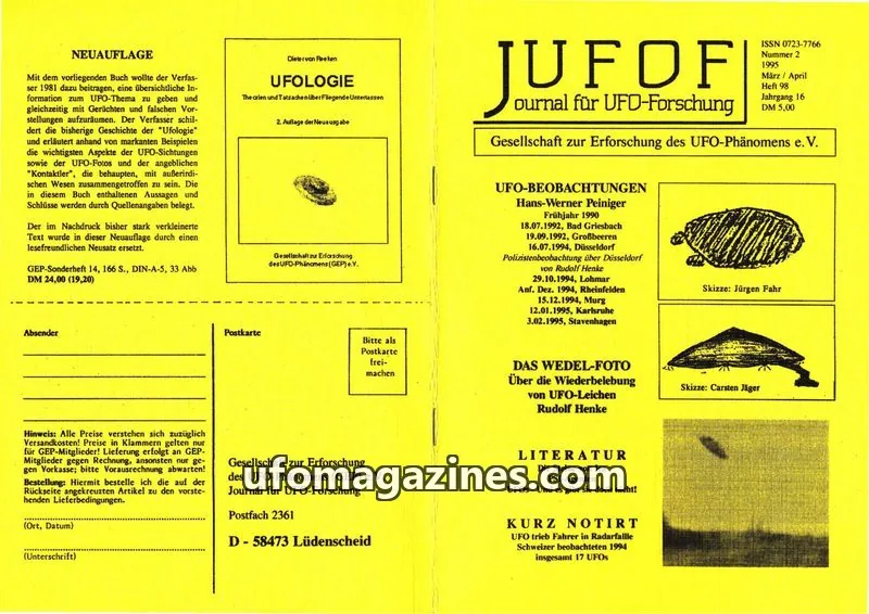 Cover of JUFOF (GEP) issue 98: JOURNAL FÜR UFO-FORSCHUNG