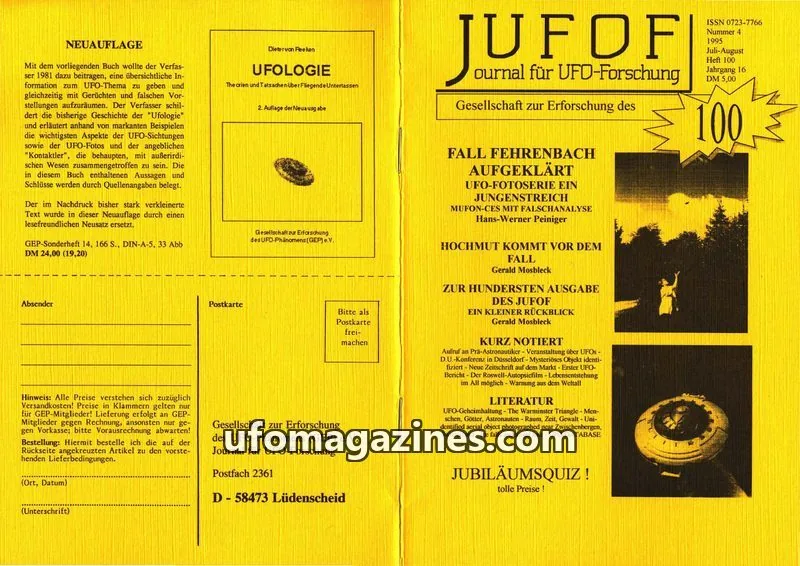 Cover of JUFOF (GEP) issue 100: JOURNAL FÜR UFO-FORSCHUNG