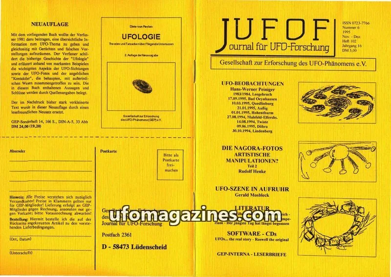 Cover of JUFOF (GEP) issue 6/95: JUFOF Journal für UFO-Forschung