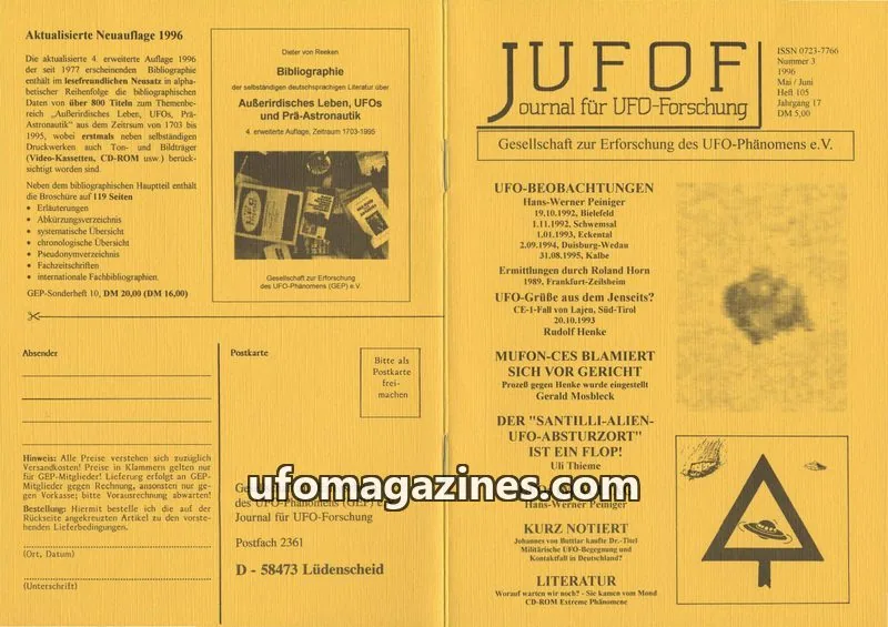 Cover of JUFOF (GEP) issue 105: JOURNAL FÜR UFO-FORSCHUNG