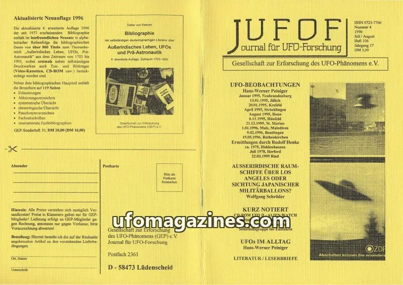 Cover of JUFOF (GEP) issue 4/96: Journal für UFO-Forschung