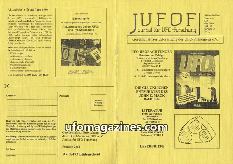 Cover of JUFOF (GEP) issue 108: JOURNAL FÜR UFO-FORSCHUNG