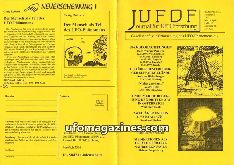Cover of JUFOF (GEP) issue 110: JOURNAL FÜR UFO-FORSCHUNG