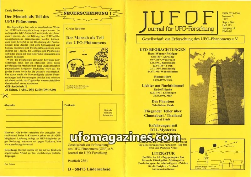 Cover of JUFOF (GEP) issue 113: JOURNAL FÜR UFO-FORSCHUNG