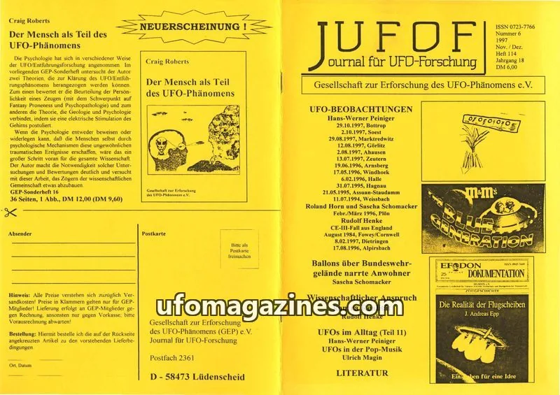 Cover of JUFOF (GEP) issue 114: Journal für UFO-Forschung