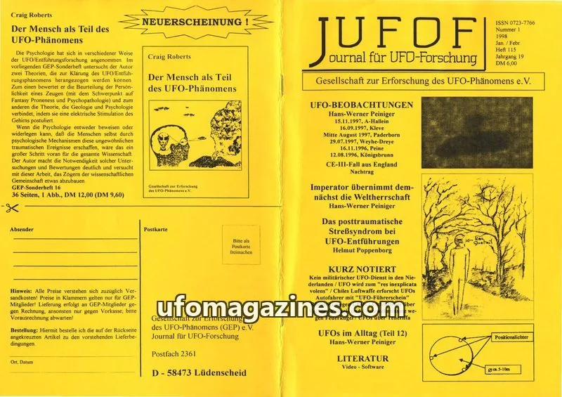 Cover of JUFOF (GEP) issue 1/98: JOURNAL FÜR UFO-FORSCHUNG