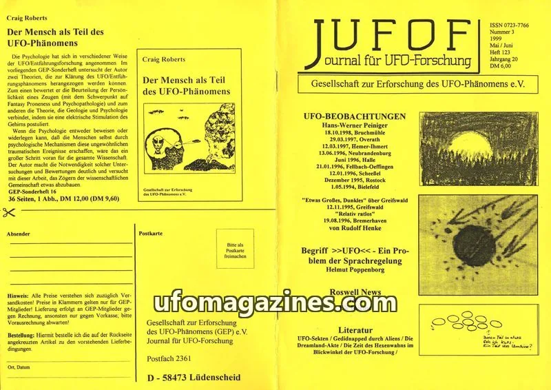 Cover of JUFOF (GEP) issue 123: JOURNAL FÜR UFO-FORSCHUNG