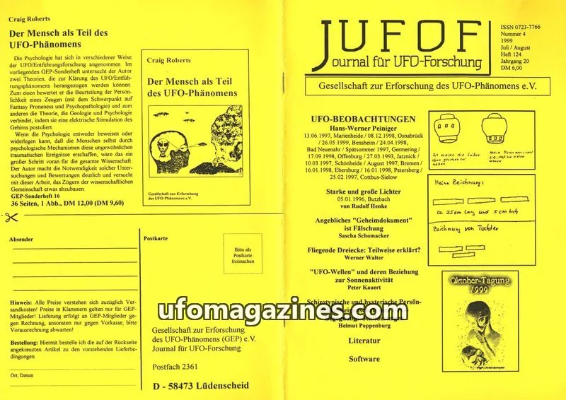 Cover of JUFOF (GEP) issue 4/99: Journal für UFO-Forschung