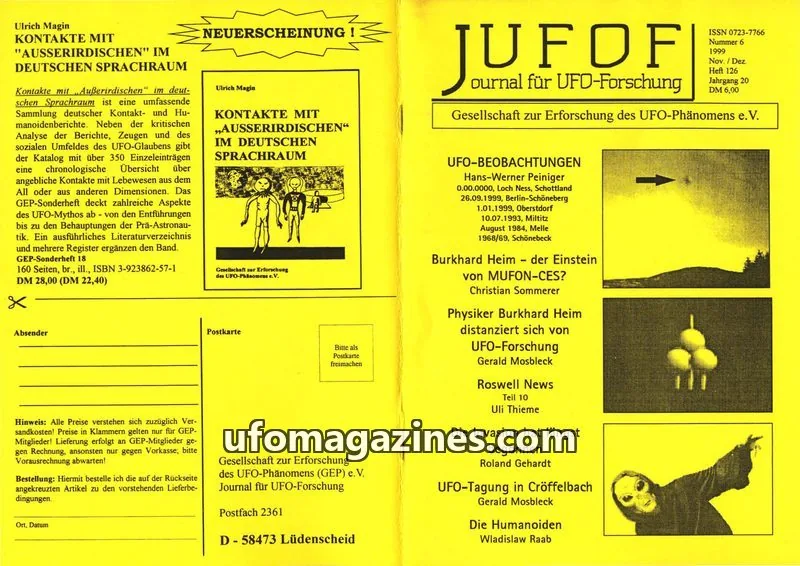 Cover of JUFOF (GEP) issue 6/99: JOURNAL FÜR UFO-FORSCHUNG