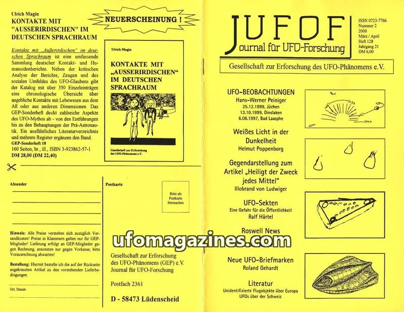 Cover of JUFOF (GEP) issue Heft 128: JOURNAL FÜR UFO-FORSCHUNG