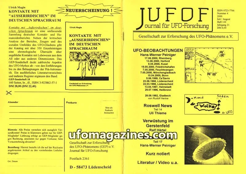 Cover of JUFOF (GEP) issue 4/2000: JUFOF Journal für UFO-Forschung